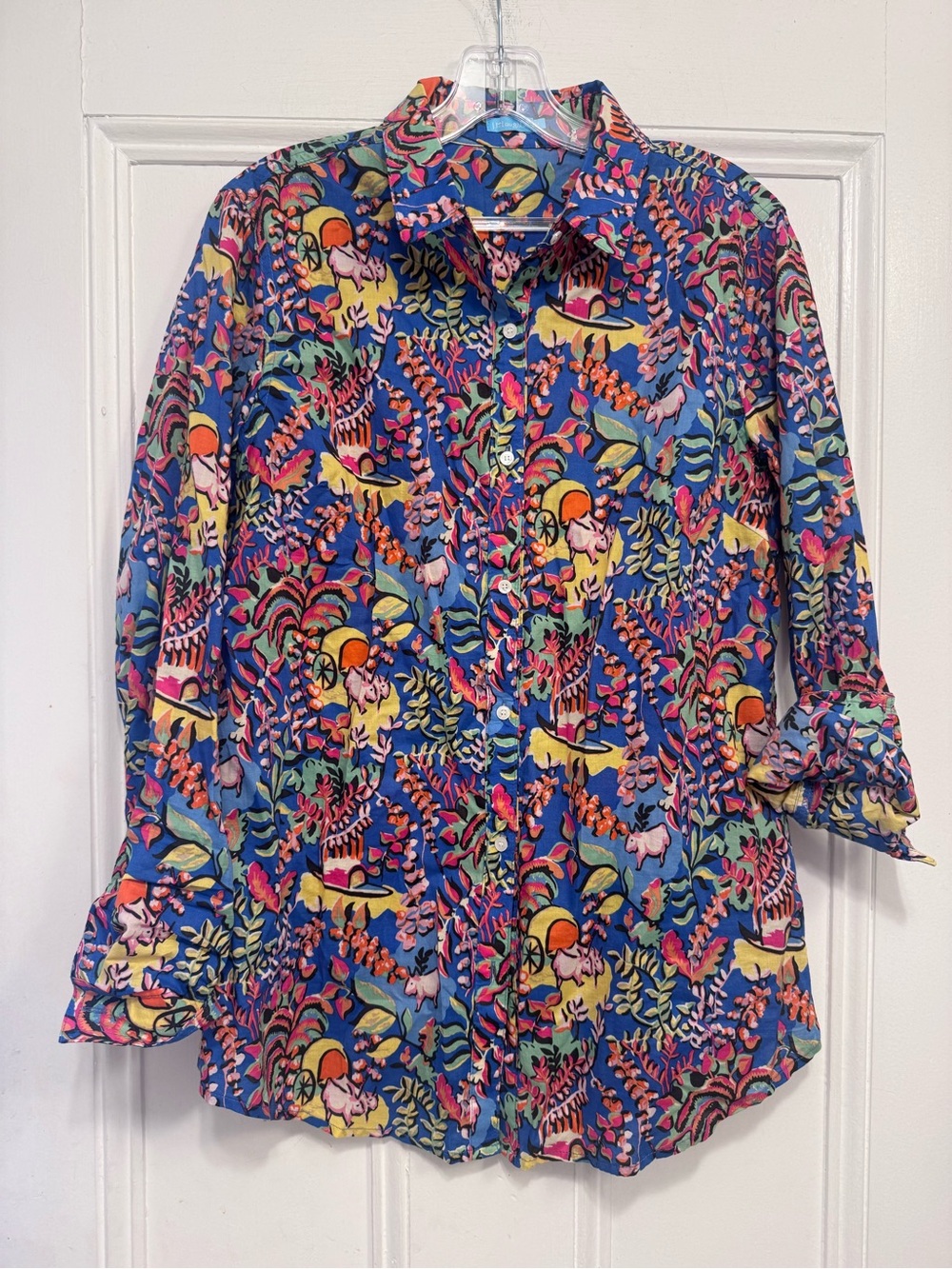 J. McLaughlin Blue Multicolor Printed Button-Down Shirt